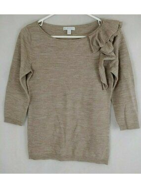 New York & Company Light Brown 3/4 Sleeve Blouse W/ Ruffled Shoulder Sz XS